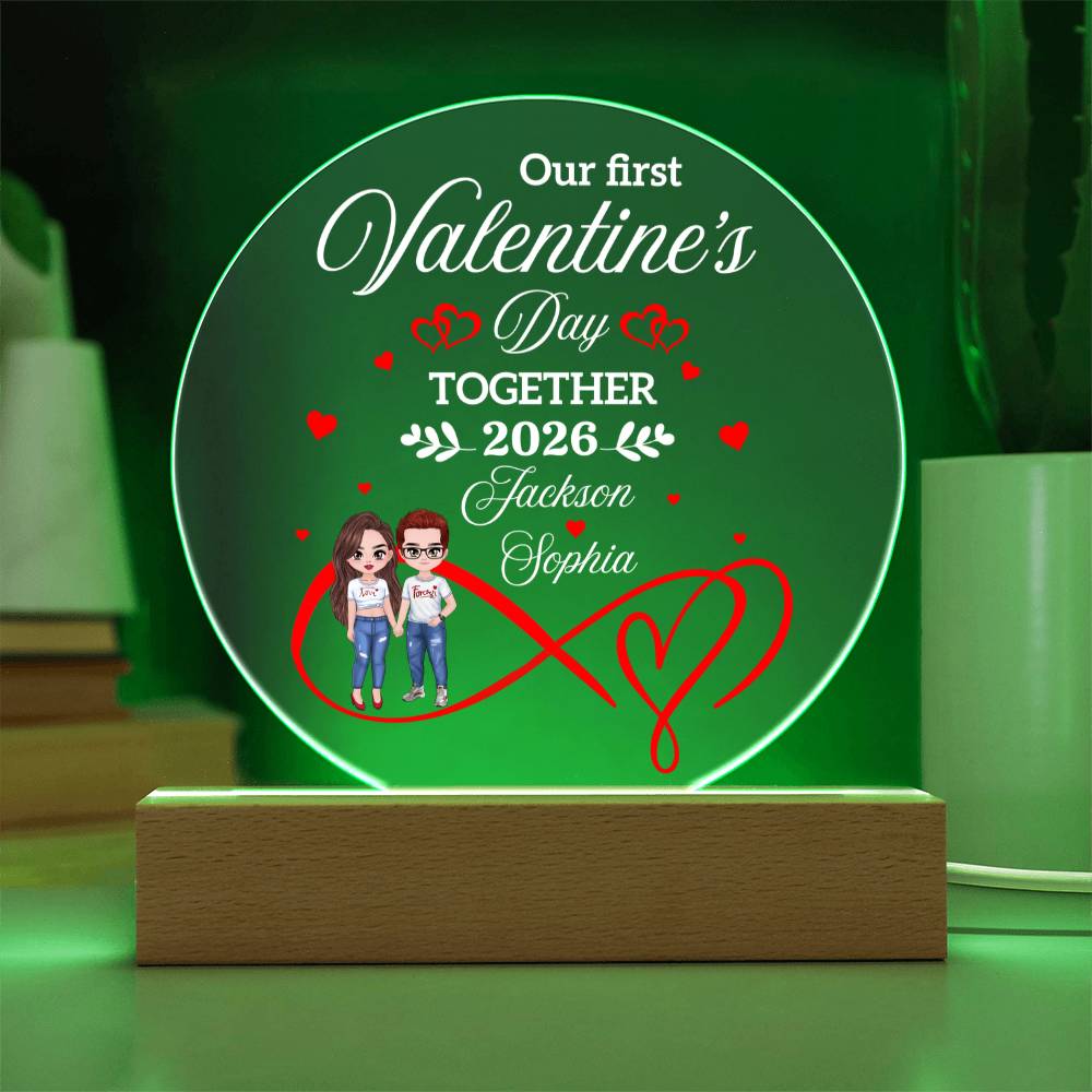 Acrylic circle LED plaque romantic couples Valentine keepsake
