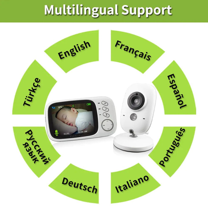 3.2" Digital Wireless Baby Monitor – Two - Way Talk, Night Vision, Temp Monitor, Lullabies (Multi - Language) - Whimsical Shoppe