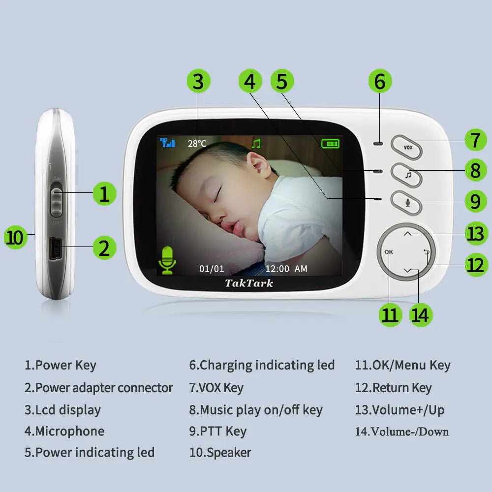 3.2" Digital Wireless Baby Monitor – Two - Way Talk, Night Vision, Temp Monitor, Lullabies (Multi - Language) - Whimsical Shoppe