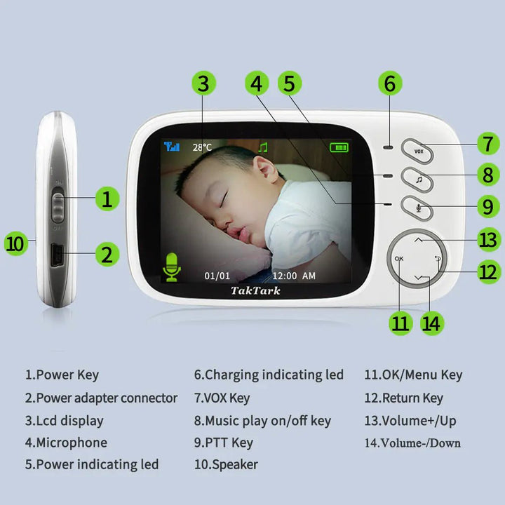 3.2" Digital Wireless Baby Monitor – Two - Way Talk, Night Vision, Temp Monitor, Lullabies (Multi - Language) - Whimsical Shoppe