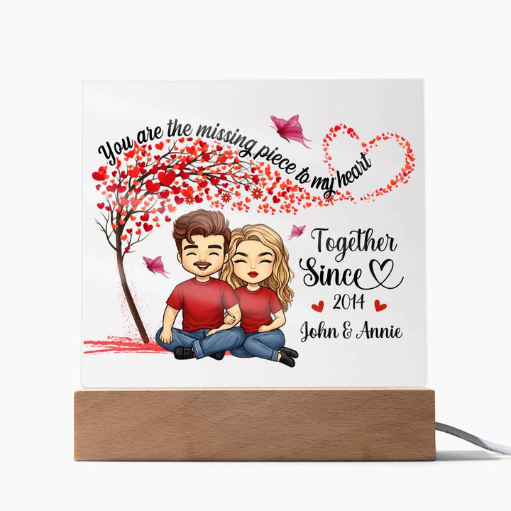 Personalized Valentine LED Acrylic Plaque – Cartoon Couple Heart Tree Design, Custom Names Romantic Gift