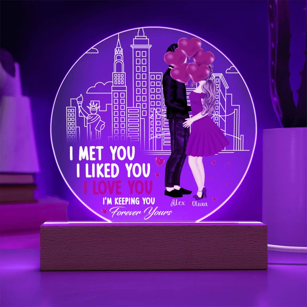 Personalized Valentine LED Acrylic Circle Plaque – Custom Names and Date Romantic Couple Keepsake Gift