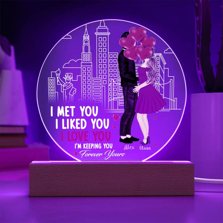 Personalized Valentine LED Acrylic Circle Plaque – Custom Names and Date Romantic Couple Keepsake Gift