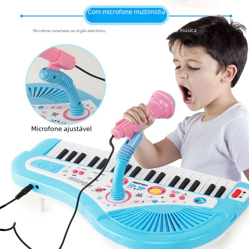 37 - Key Electronic Piano Toy with Microphone – Kids Keyboard (Ages 3+, Red/Blue, Lightweight ABS) - Whimsical Shoppe