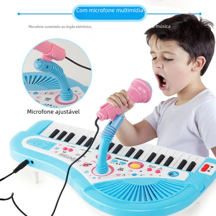 37 - Key Electronic Piano Toy with Microphone – Kids Keyboard (Ages 3+, Red/Blue, Lightweight ABS) - Whimsical Shoppe