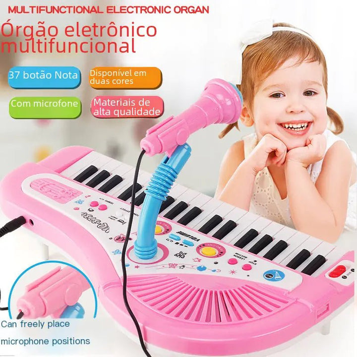 37 - Key Electronic Piano Toy with Microphone – Kids Keyboard (Ages 3+, Red/Blue, Lightweight ABS) - Whimsical Shoppe