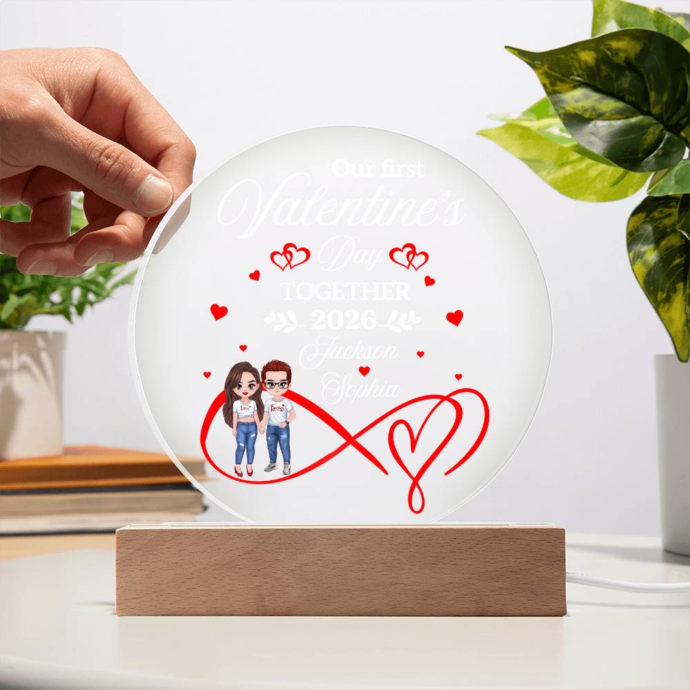 Personalized LED acrylic circle plaque with couple names and date