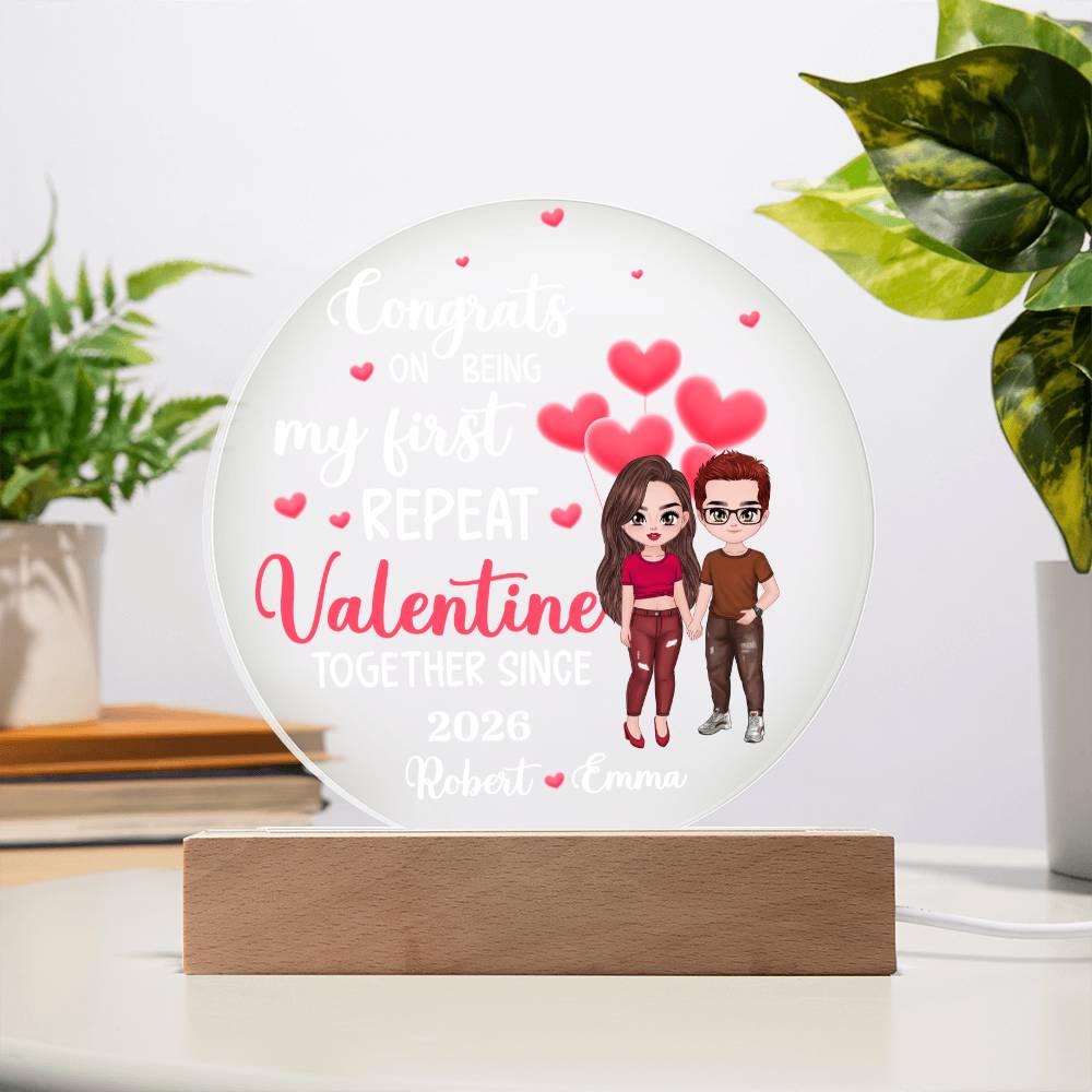 Personalized LED Acrylic Circle Plaque – Repeat Valentine Gift with Custom Names and Date, Romantic Couple Keepsake