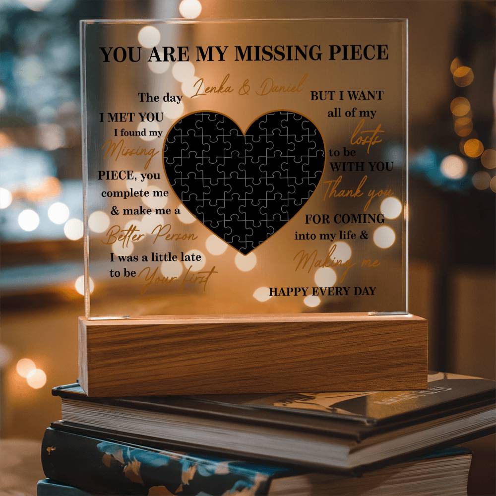 Personalized Valentine Photo LED Acrylic Plaque – Custom Names Heart Puzzle Light Gift for Couples