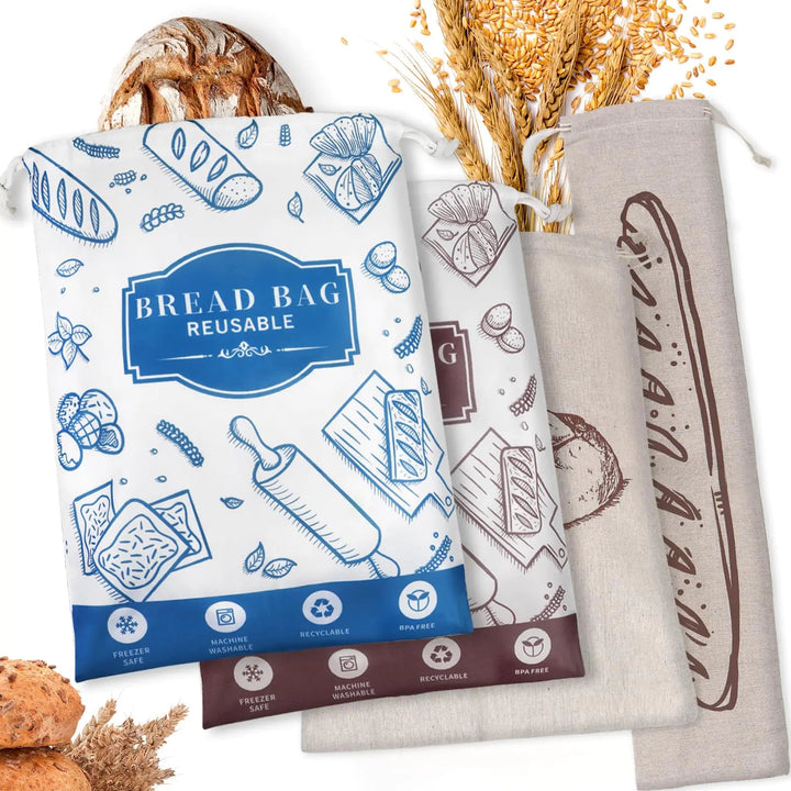 4 - Pack Reusable Bread Bags - TPU Lined for Sourdough & Freezer Storage - Whimsical Shoppe