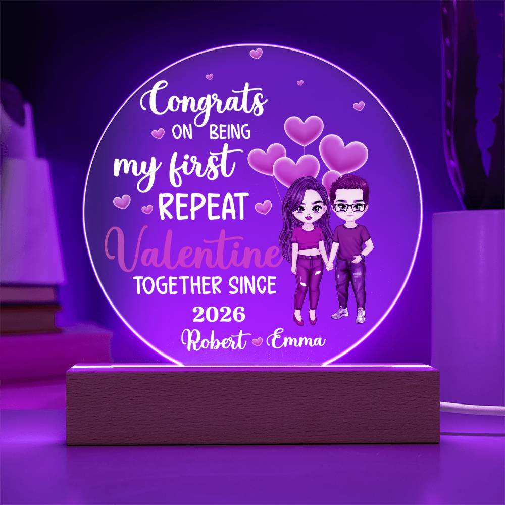 Acrylic circle LED plaque with custom couple illustration