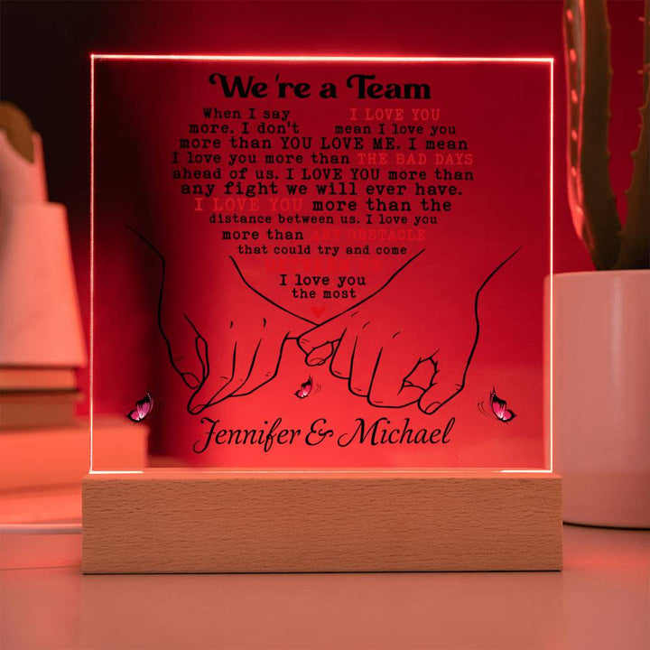 Personalized Valentine LED Acrylic Plaque – “I Love You More” Quote, Custom Names Romantic Light-Up Gift