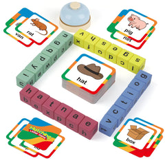 Edulok Word Race Cube Game – Wooden Alphabet Blocks, 60 CVC Flash Cards & Buzzer | Phonics Matching & Spelling Game (Preschool–Grade 1)