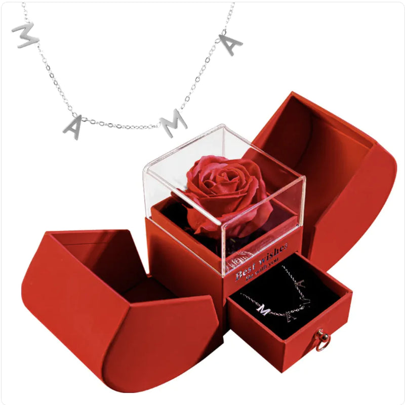 Christmas Jewelry Box Necklace Set with Soap Flowers & Card