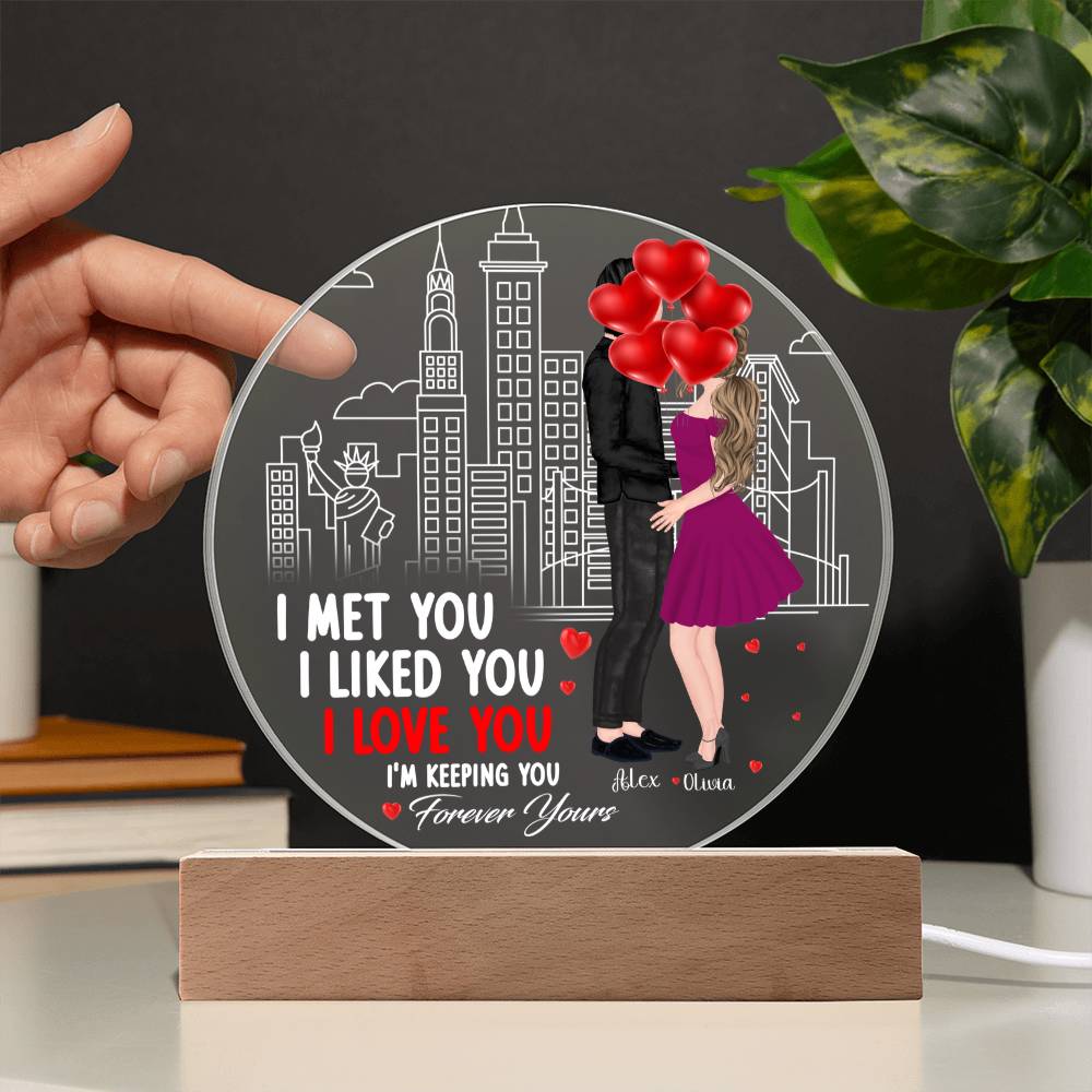 Personalized Valentine LED Acrylic Circle Plaque – Custom Names and Date Romantic Couple Keepsake Gift