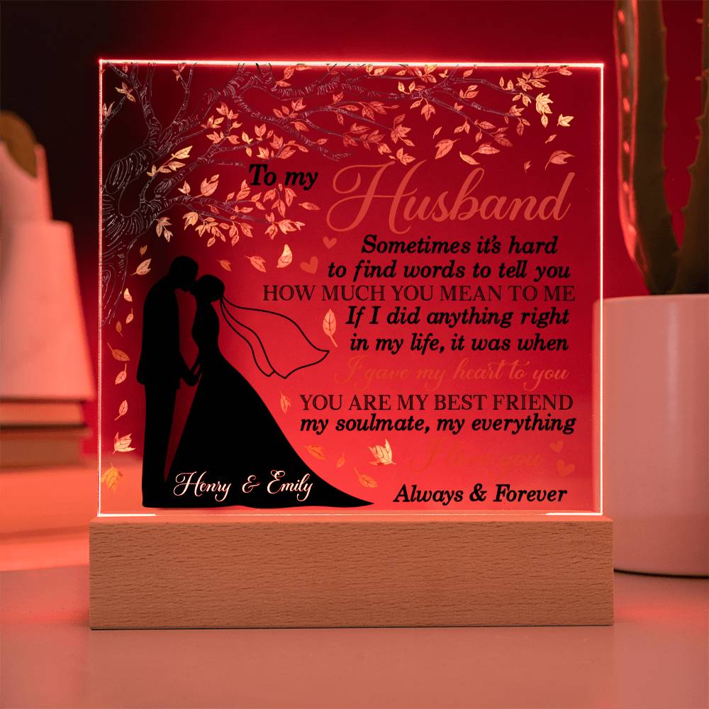 Personalized Valentine LED Acrylic Plaque – To My Husband Love Message, Custom Name Light-Up Keepsake Gift
