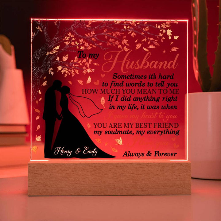 Personalized Valentine LED Acrylic Plaque – To My Husband Love Message, Custom Name Light-Up Keepsake Gift