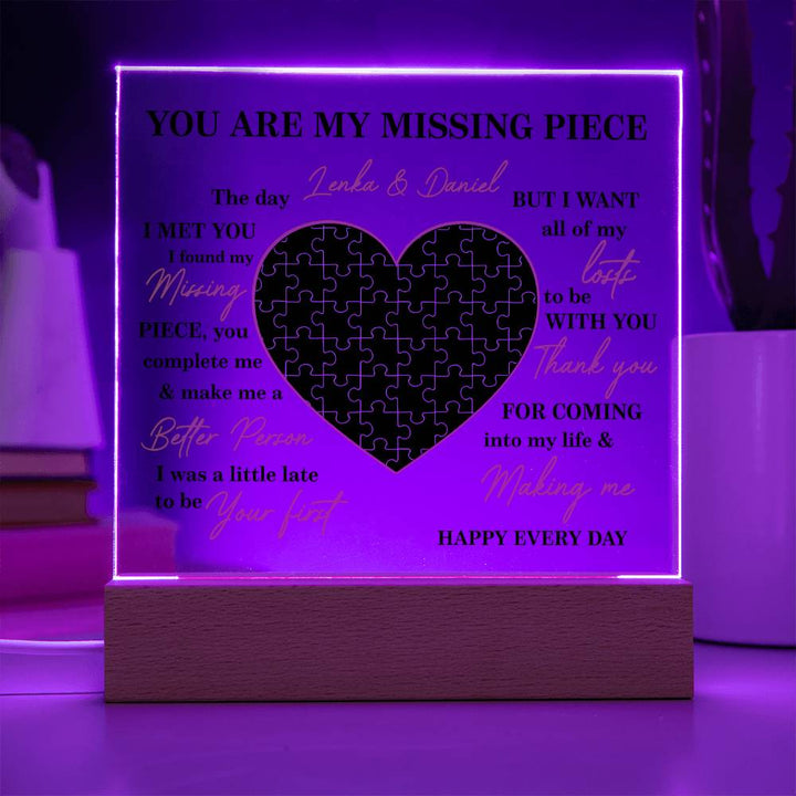 Personalized Valentine Photo LED Acrylic Plaque – Custom Names Heart Puzzle Light Gift for Couples