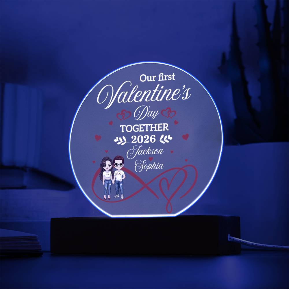 Personalized LED Acrylic Circle Plaque – Custom Names and Date Valentine Gift for Couples, First Valentine Keepsake