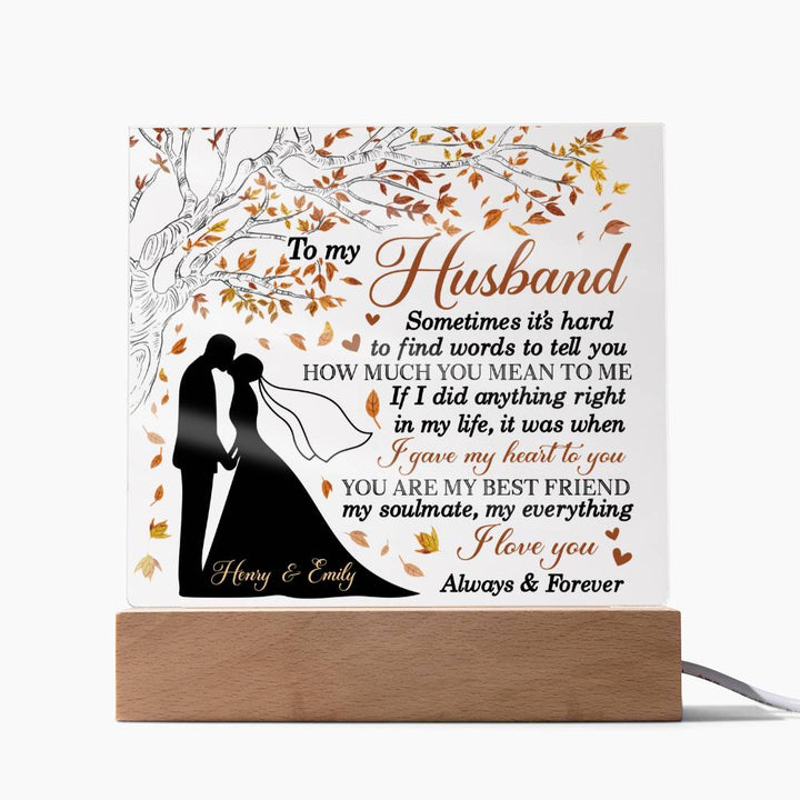 Personalized Valentine LED Acrylic Plaque – To My Husband Love Message, Custom Name Light-Up Keepsake Gift