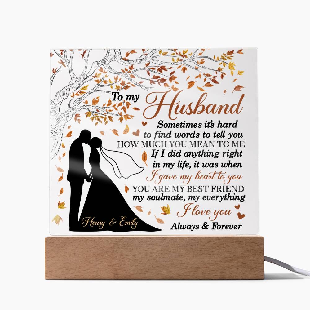 Personalized Valentine LED Acrylic Plaque – To My Husband Love Message, Custom Name Light-Up Keepsake Gift