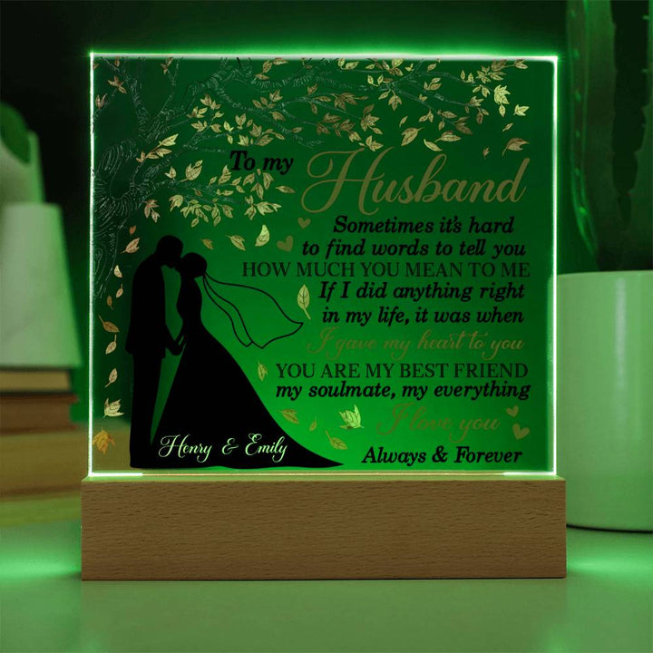 Personalized Valentine LED Acrylic Plaque – To My Husband Love Message, Custom Name Light-Up Keepsake Gift