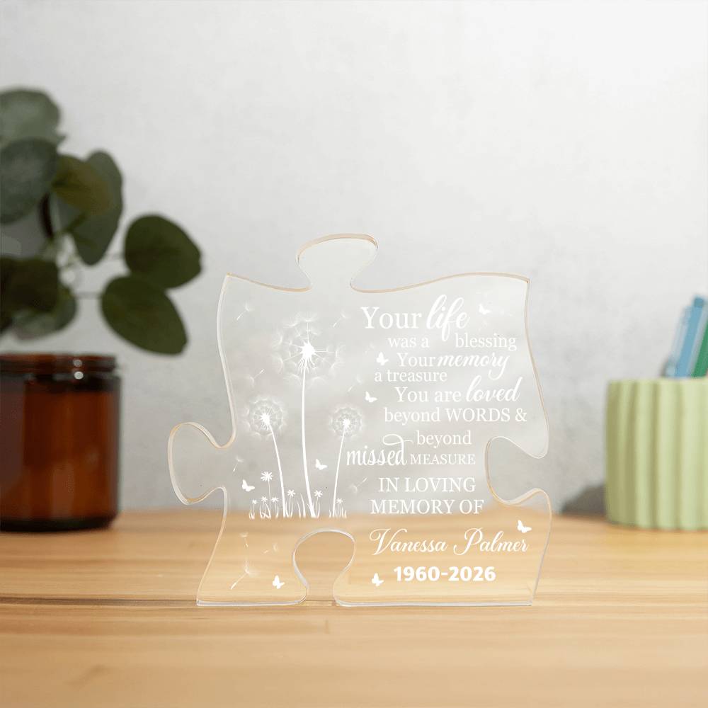 Personalized Memorial Acrylic Puzzle Plaque – Custom Name Remembrance Gift with Memorial Quote