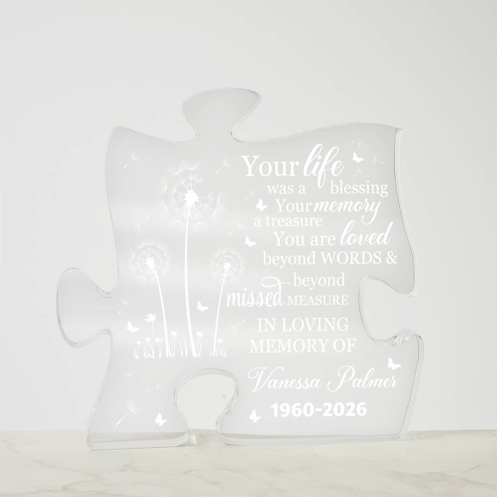 Personalized Memorial Acrylic Puzzle Plaque – Custom Name Remembrance Gift with Memorial Quote