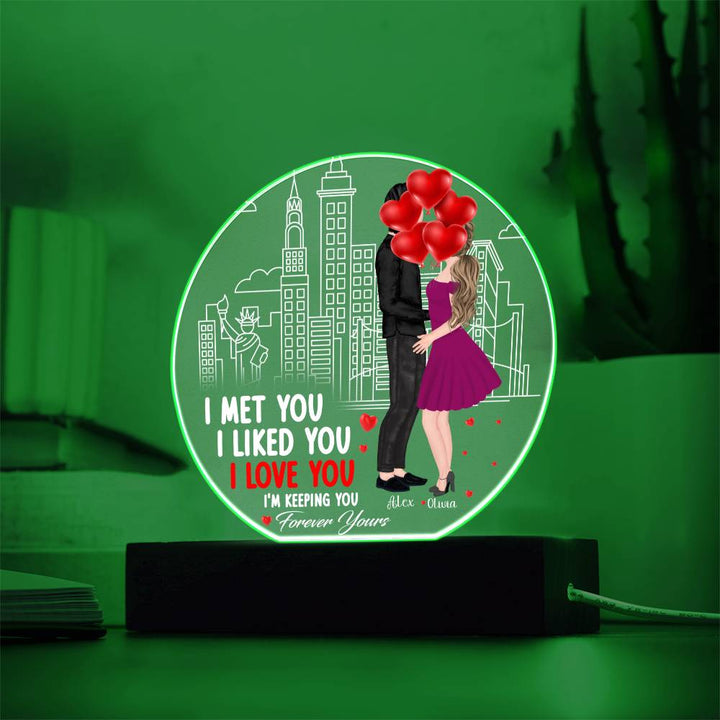 Personalized Valentine LED Acrylic Circle Plaque – Custom Names and Date Romantic Couple Keepsake Gift