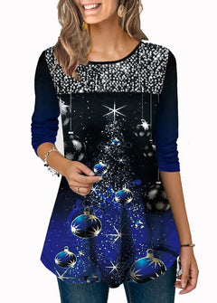 Fashion Christmas Print Crew Neck Tee - Poly/Viscose Blend (S-2XL)