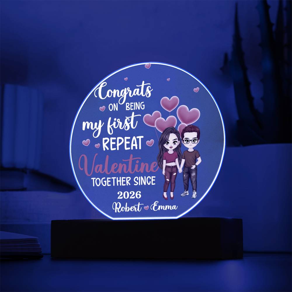Personalized LED Acrylic Circle Plaque – Repeat Valentine Gift with Custom Names and Date, Romantic Couple Keepsake