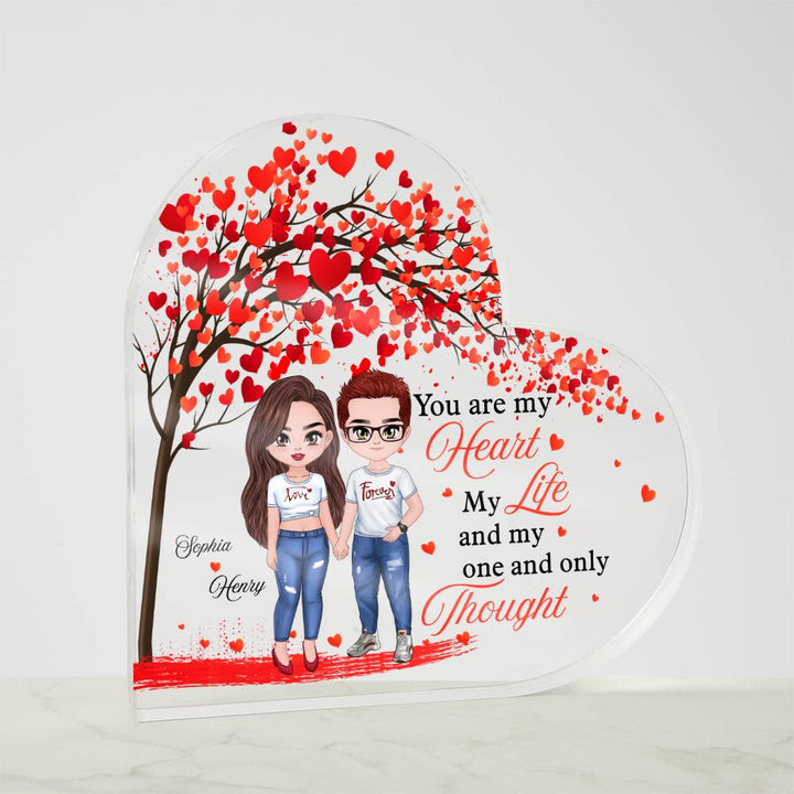 Personalized Heart Acrylic Plaque with Names and Couple Clipart – Valentine Gift for Couples