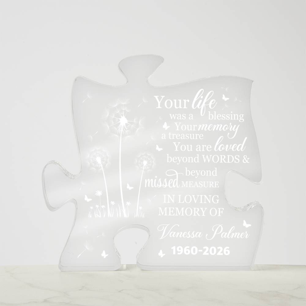Personalized Memorial Acrylic Puzzle Plaque – Custom Name Remembrance Gift with Memorial Quote