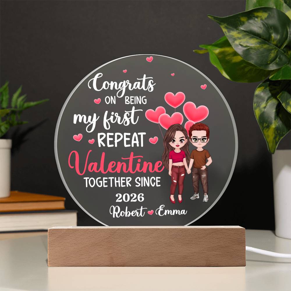 Personalized LED Acrylic Circle Plaque – Repeat Valentine Gift with Custom Names and Date, Romantic Couple Keepsake