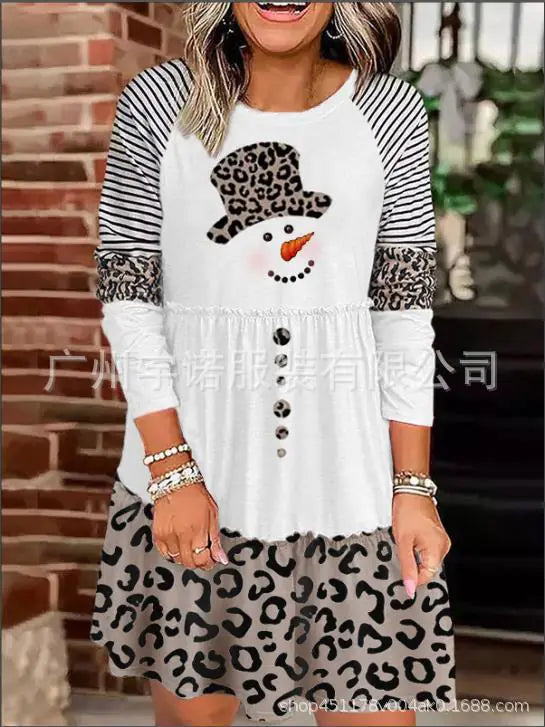 Christmas Print Long Sleeve Pullover Dress - Tree Pattern (S-5XL)