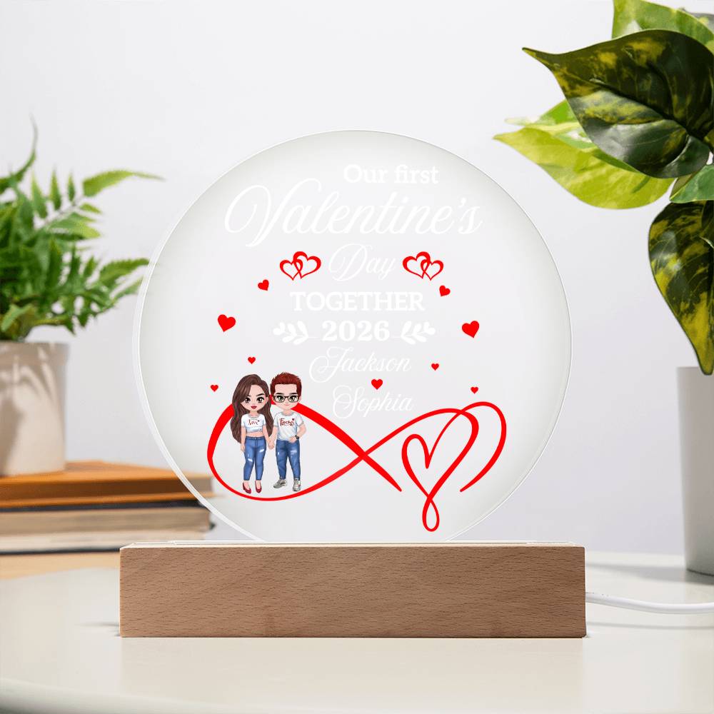 Personalized LED Acrylic Circle Plaque – Custom Names and Date Valentine Gift for Couples, First Valentine Keepsake