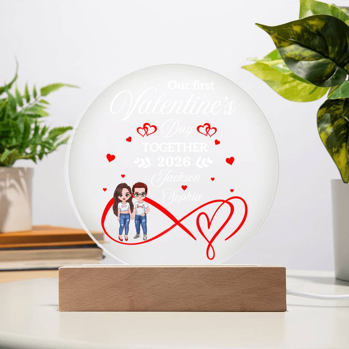 Personalized LED Acrylic Circle Plaque – Custom Names and Date Valentine Gift for Couples, First Valentine Keepsake