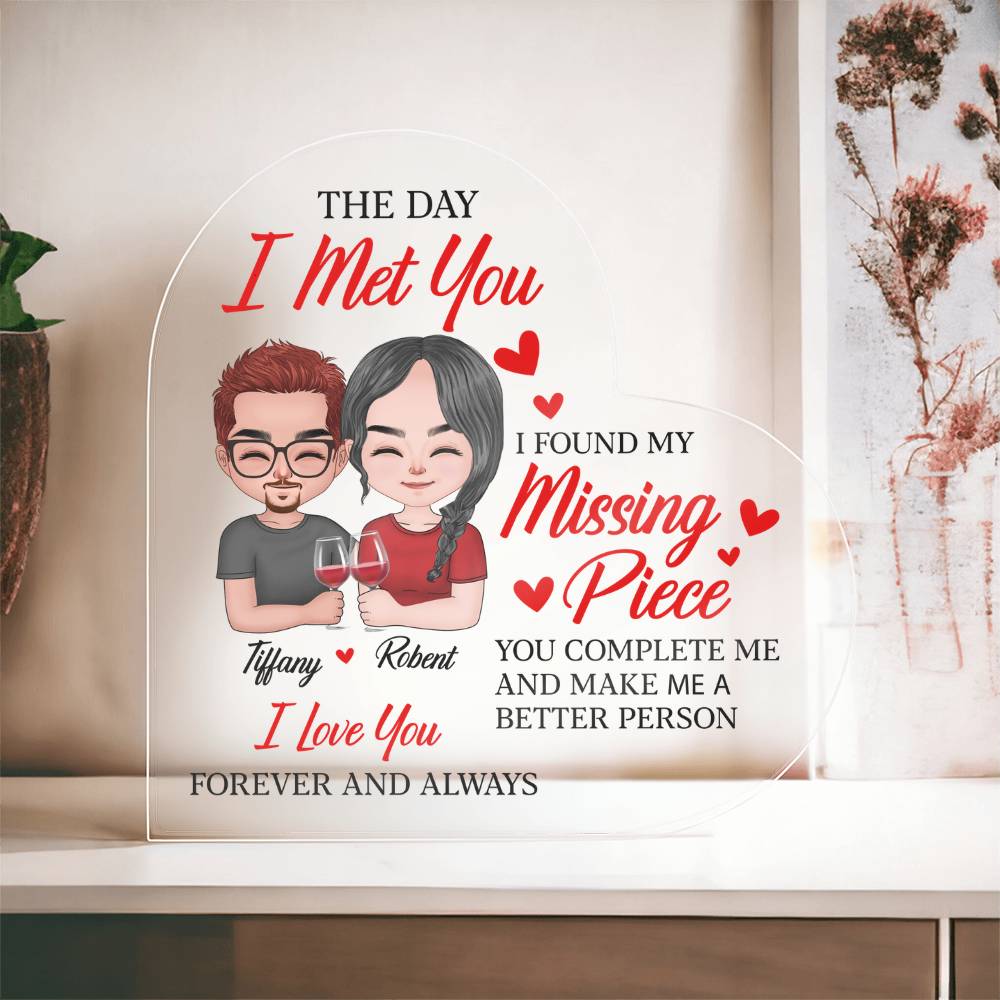 Personalized Heart Acrylic Valentine Plaque – Custom Couple Names Romantic Valentine Gift for Her or Him