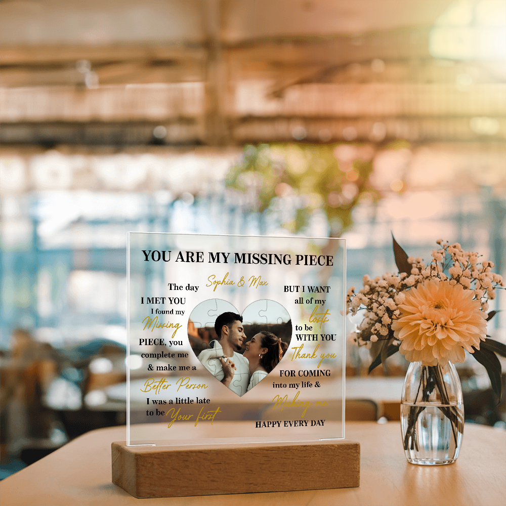 Personalized Valentine Photo LED Acrylic Plaque – Custom Names & Picture Heart Light-Up Gift for Couples