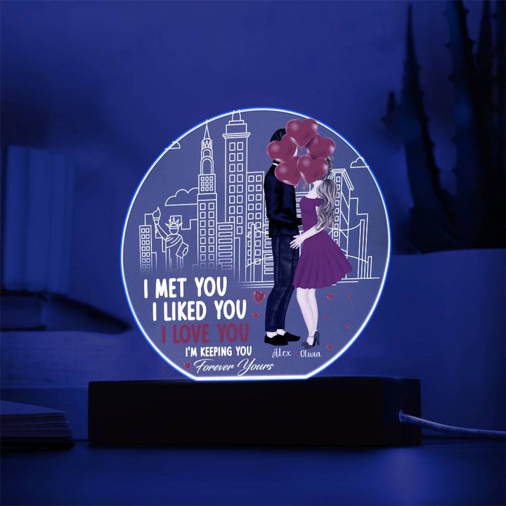 Personalized Valentine LED Acrylic Circle Plaque – Custom Names and Date Romantic Couple Keepsake Gift