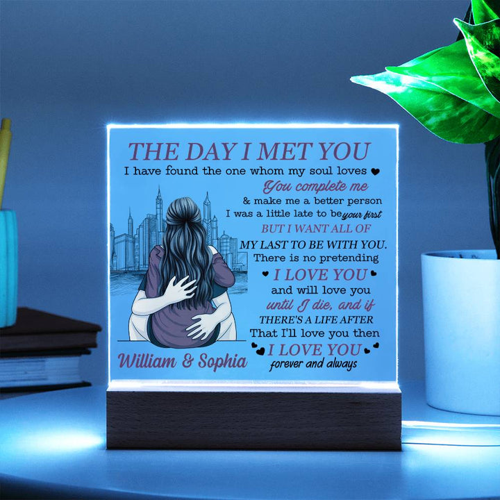 Personalized Valentine LED Acrylic Plaque – The Day I Met You Love Quote, Custom Names Light-Up Romantic Keepsake