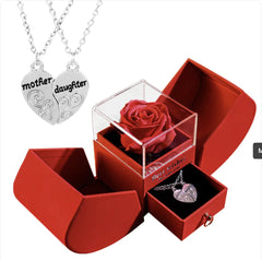Christmas Jewelry Box Necklace Set with Soap Flowers & Card