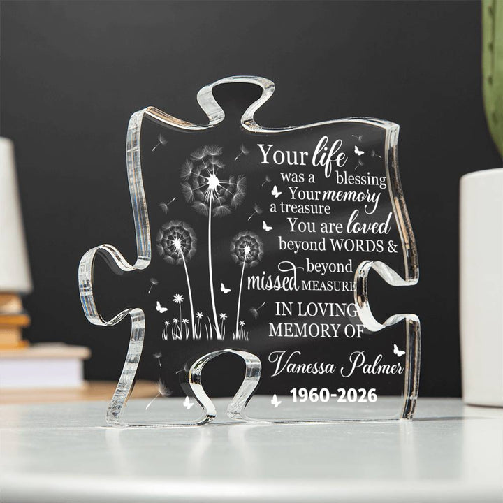 Personalized Memorial Acrylic Puzzle Plaque – Custom Name Remembrance Gift with Memorial Quote