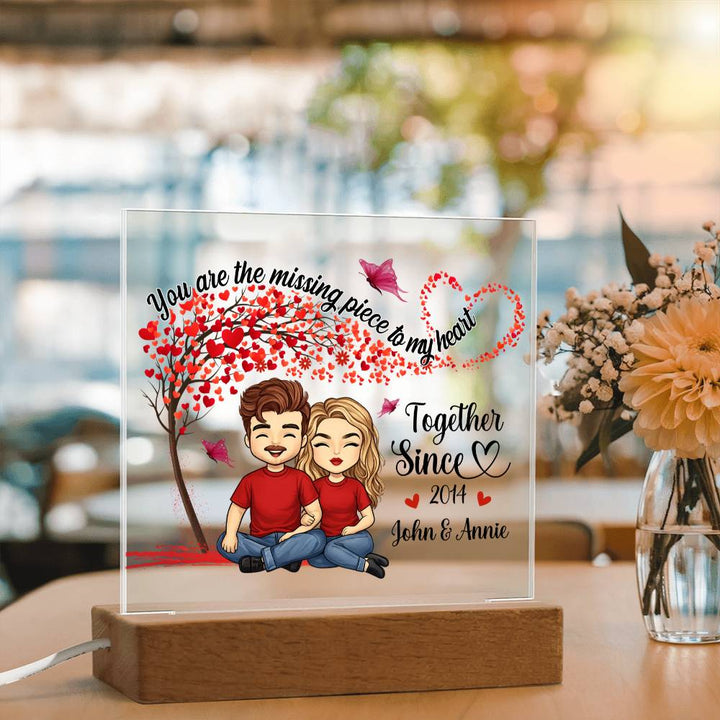 Personalized Valentine LED Acrylic Plaque – Cartoon Couple Heart Tree Design, Custom Names Romantic Gift