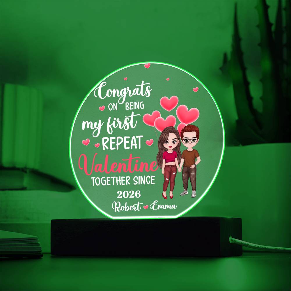 Personalized LED acrylic circle plaque repeat Valentine gift