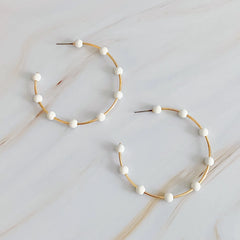 Games On Cloud Nine Hoop Earrings – 2" Gold Hoops with 9 Matte Color Beads, Lightweight Game Day Jewelry