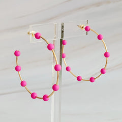 Games On Cloud Nine Hoop Earrings – 2" Gold Hoops with 9 Matte Color Beads, Lightweight Game Day Jewelry