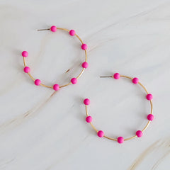 Games On Cloud Nine Hoop Earrings – 2" Gold Hoops with 9 Matte Color Beads, Lightweight Game Day Jewelry