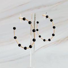 Games On Cloud Nine Hoop Earrings – 2" Gold Hoops with 9 Matte Color Beads, Lightweight Game Day Jewelry