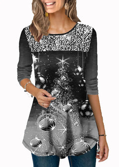 Fashion Christmas Print Crew Neck Tee - Poly/Viscose Blend (S-2XL)